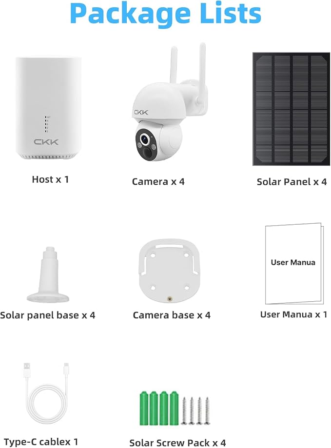 4MP PTZ Solar Security Camera Outdoor, Pan/Tilt/Zoom, PIR Detection, 2-Way Audio