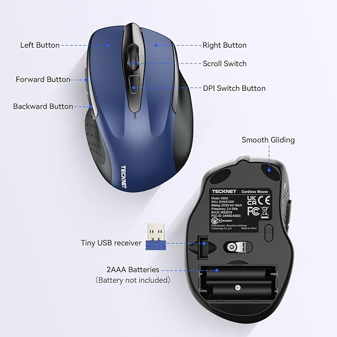 TECKNET Wireless Mouse for Laptop, Silent Mouse Quiet Click, Computer Mice