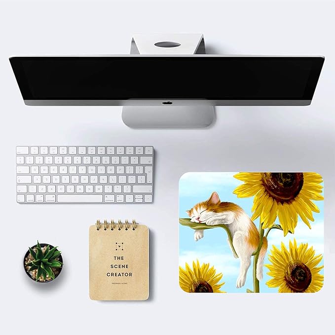 Cats and Sunflowers Mouse Pad Non-Slip Rubber Base Gaming MousePads
