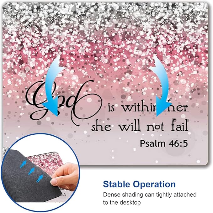 Mouse Pad, Bible Verse Pink Sparkles Glitter Mouse pad, Square Waterproof Mouse
