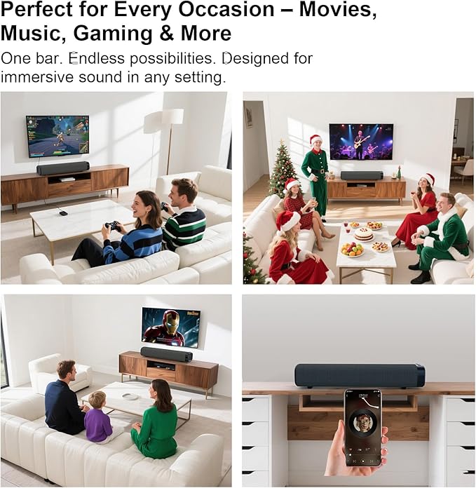 Sound Bar for Smart TV, Surround Sound System for TV – 50W Bluetooth Soundbar