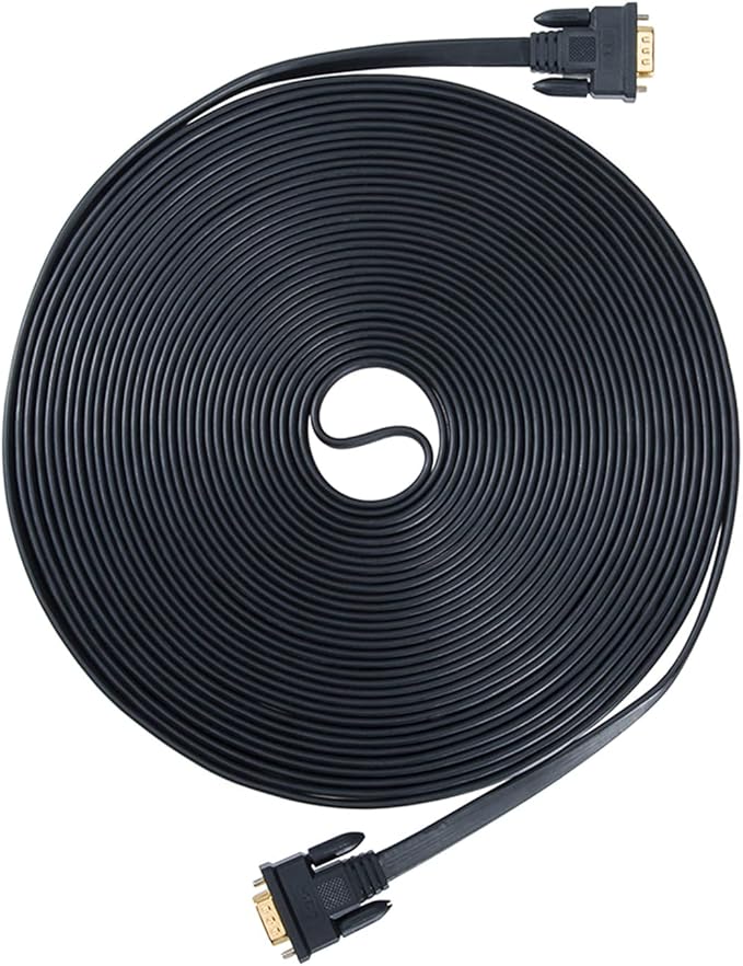 DTech 25ft Ultra Thin Flat Type Computer Monitor VGA Cable Standard 15 Pin Male