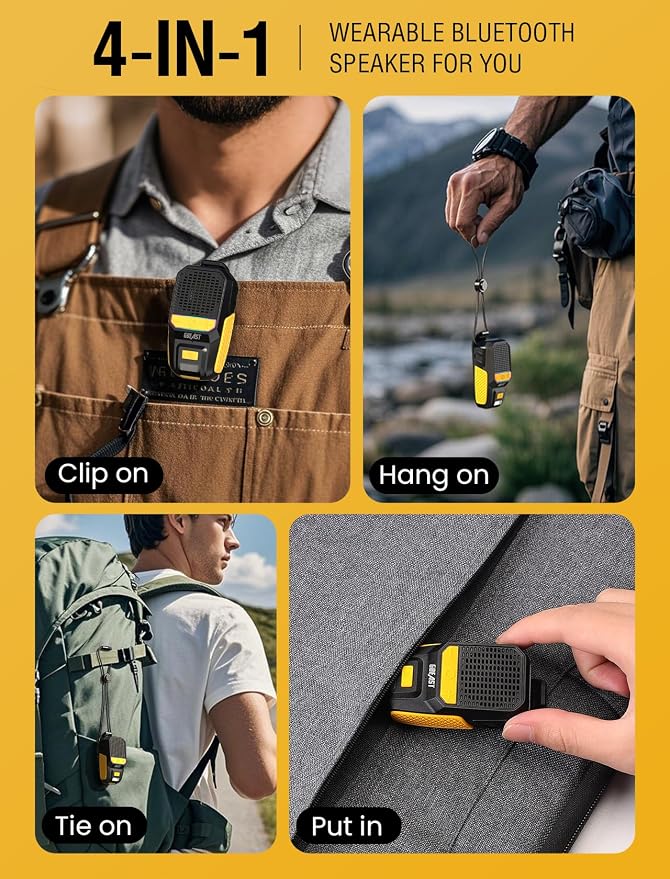 GBEAST Wearable Bluetooth Speaker, Clip-On Mini Portable Speakers All Day