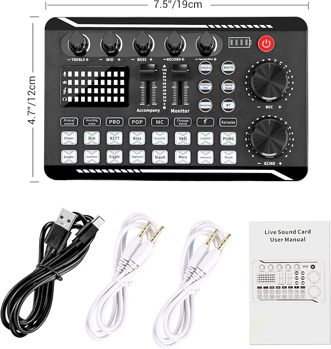 Facmogu F998 Live Sound Card Audio Mixer, Podcast Audio Interface