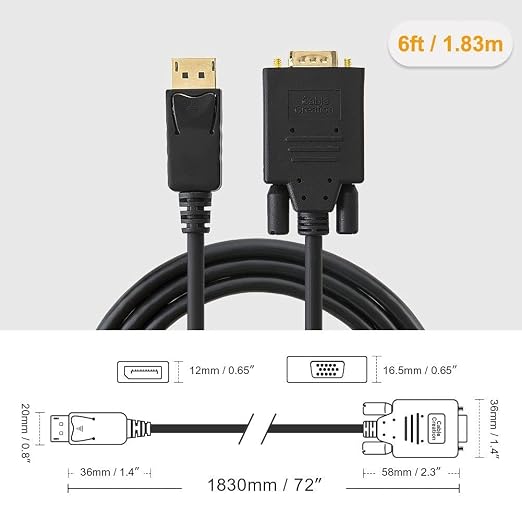 CableCreation DisplayPort to VGA Adapter Cable, 6 FT, 1080p@60Hz, DP Male to