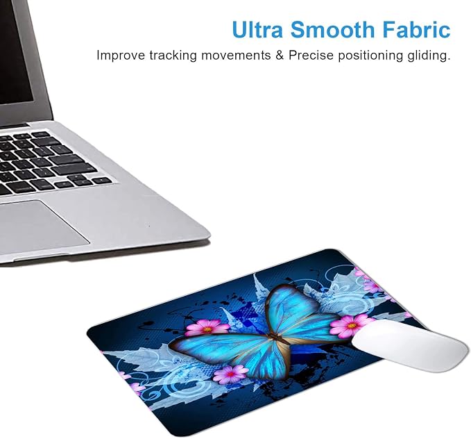 Blue Butterfly Mouse Pad Non-Slip Rubber Base Gaming MousePads