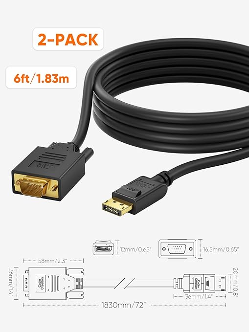 CableCreation DP to VGA Cable 6 FT, DP Male to VGA Male Cable