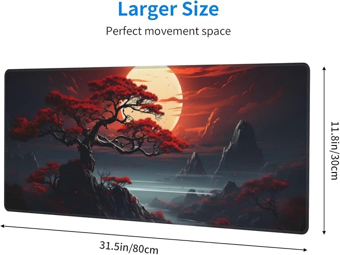 Darkness Red Moon Desk Mat Japanese Mouse Pad, Large Japanese Desk Mat