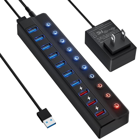 Powered USB Hub, 10-Port USB Splitter Hub