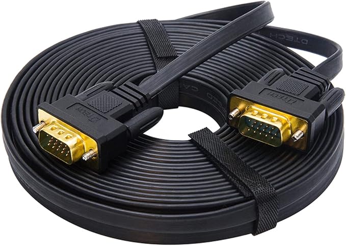 DTech 25ft Ultra Thin Flat Type Computer Monitor VGA Cable Standard 15 Pin Male