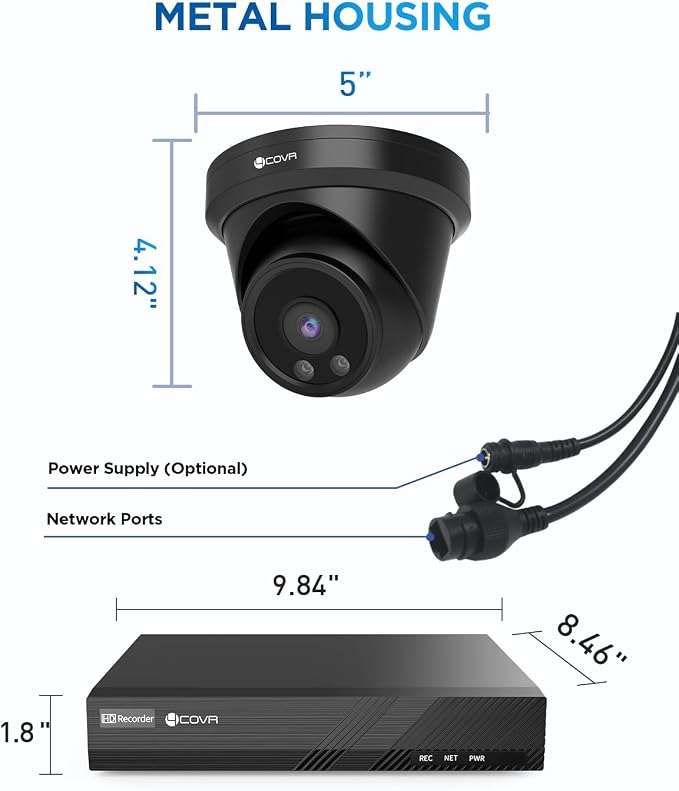 4COVR Security Camera Outdoor System, AI Human Vehicle Detection, 8CH 4K H.265