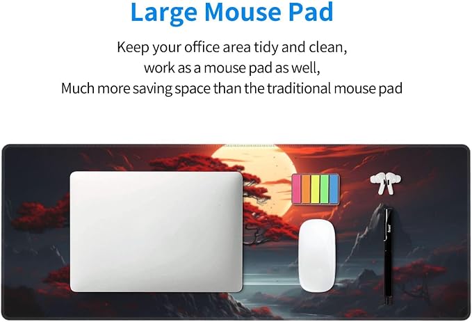 Darkness Red Moon Desk Mat Japanese Mouse Pad, Large Japanese Desk Mat