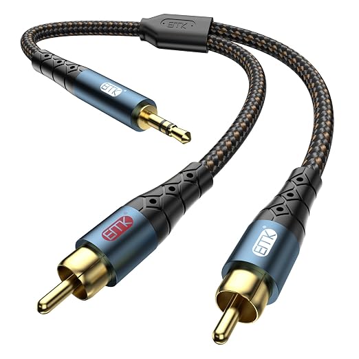 EMK 3.5mm to 2RCA Cable 24K Gold-Plated Nylon Braided RCA to Auxiliary Stereo