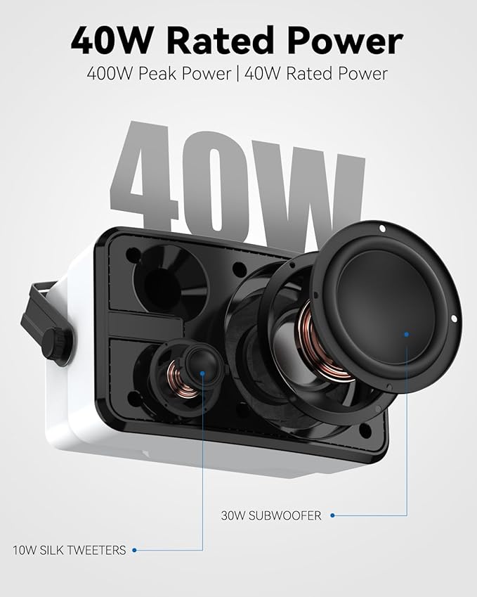 400W Outdoor Bluetooth Speakers, Wireless Sync Between Speakers, IPX5 Waterproof
