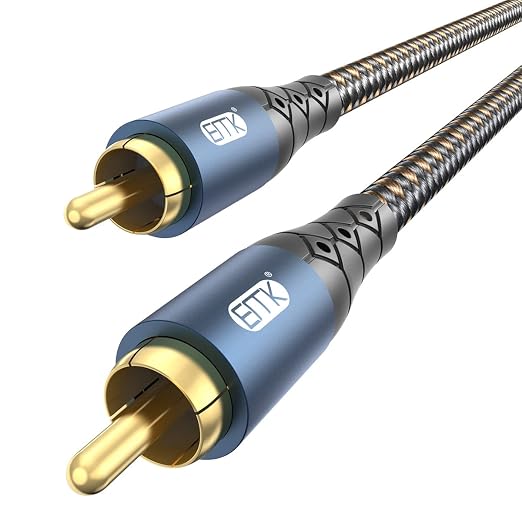 EMK Subwoofer Cable RCA to RCA Audio Cable 24K Gold-Plated Nylon Braided Double