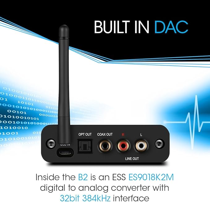 B2 aptX HD, LDAC Hi-Fi Bluetooth 5.1 Audio Receiver, Analog Stereo RCA Output