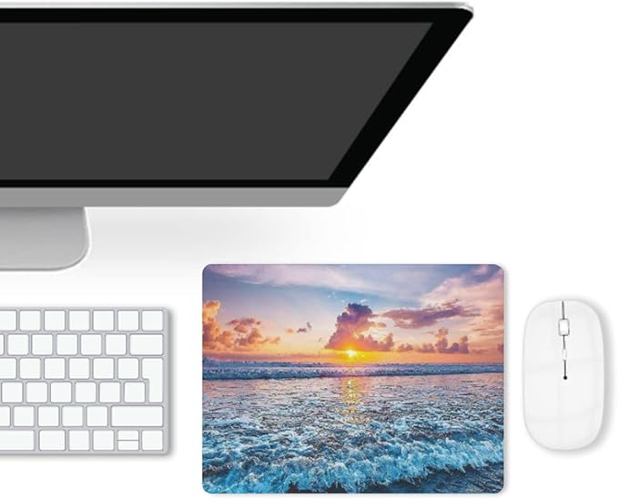 Sunset Ocean Wave Mouse Pad, Square Mousepad, Waterproof Mouse Mat Non-Slip