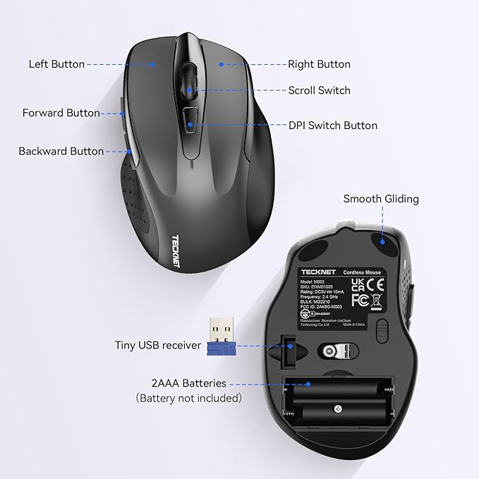 TECKNET Wireless Mouse for Laptop, Silent Mouse Quiet Click, Computer Mice