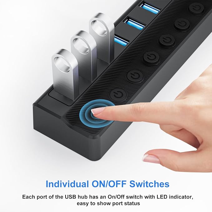Powered USB Hub 3.0, 10-Port USB Splitter Hub