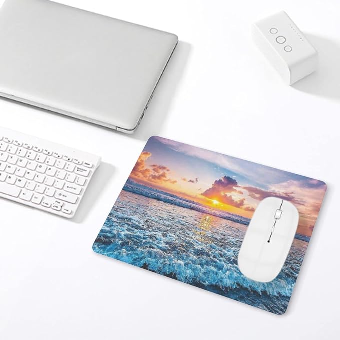 Sunset Ocean Wave Mouse Pad, Square Mousepad, Waterproof Mouse Mat Non-Slip