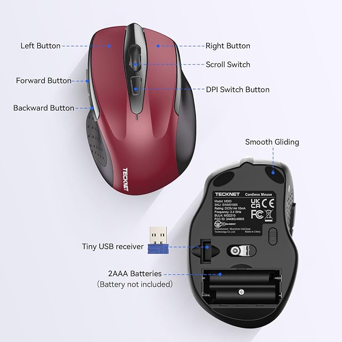 TECKNET Wireless Mouse for Laptop, Silent Mouse Quiet Click, Computer Mice