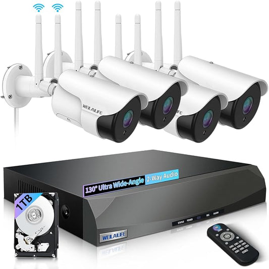 WEILAILIFE 【2-Way Audio】 5MP Outdoor Wireless Security Camera System, WiFi