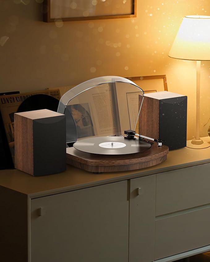 Vinyl Record Player with Dual Stereo Speakers, Belt Drive Turntable with