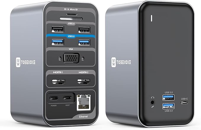 TobenONE USB C Laptop Docking Station Dual Monitor, 15-in-1 USB C Dock