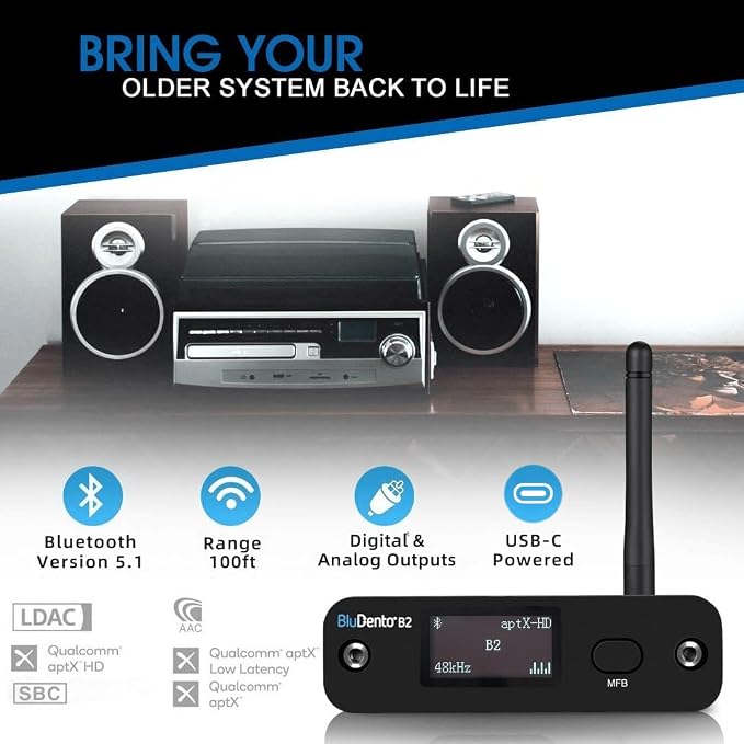 B2 aptX HD, LDAC Hi-Fi Bluetooth 5.1 Audio Receiver, Analog Stereo RCA Output