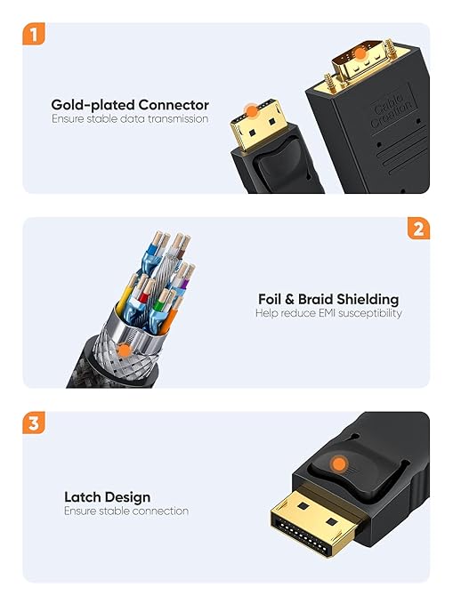 CableCreation DP to VGA Cable 6 FT, DP Male to VGA Male Cable