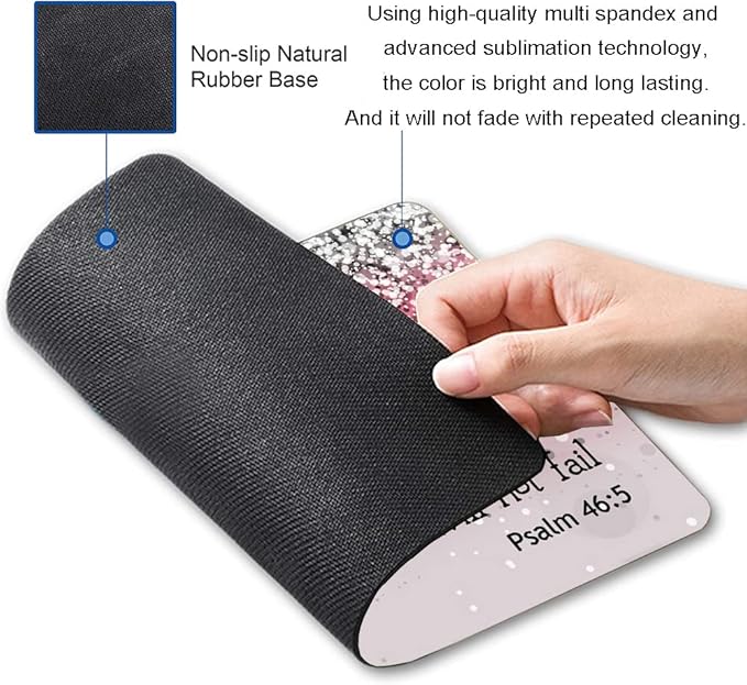 Mouse Pad, Bible Verse Pink Sparkles Glitter Mouse pad, Square Waterproof Mouse