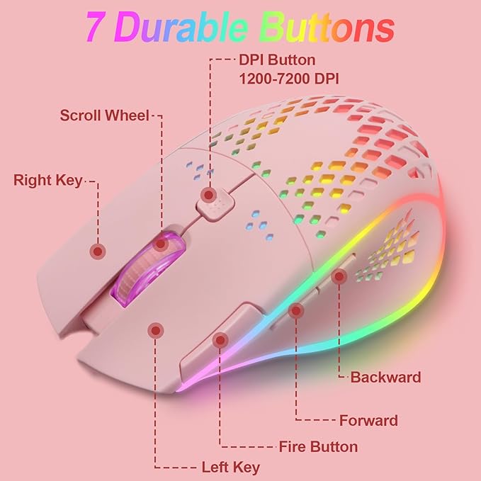 VEGCOO Wireless Gaming Mouse, C30 Silent Click Wireless Rechargeable Gaming