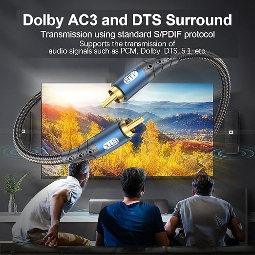 EMK Subwoofer Cable RCA to RCA Audio Cable 24K Gold-Plated Nylon Braided Double