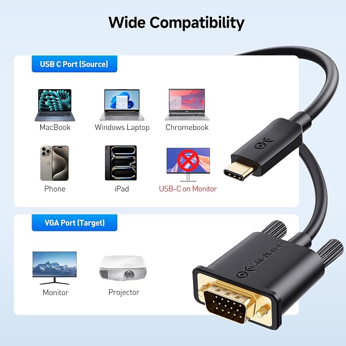 Cable Matters USB C to VGA Cable 6 ft
