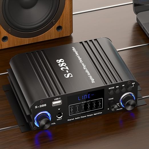 Facmogu S-288 4 CH Bluetooth 5.0 Home Audio Amplifier, RMS 45Wx4, Max 600W HiFi