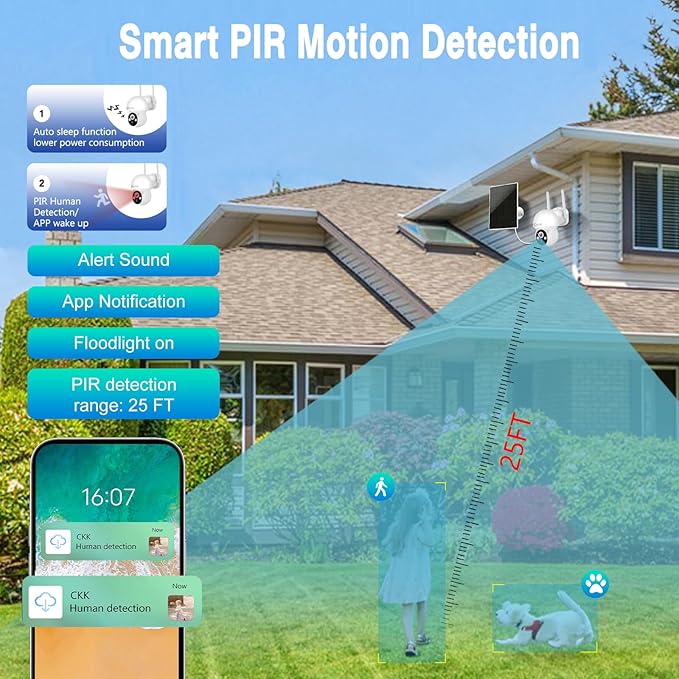 4MP PTZ Solar Security Camera Outdoor, Pan/Tilt/Zoom, PIR Detection, 2-Way Audio