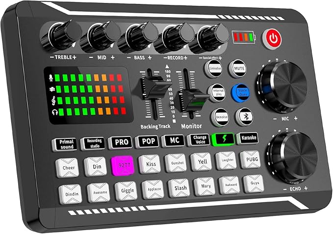 Facmogu F998 Live Sound Card Audio Mixer, Podcast Audio Interface