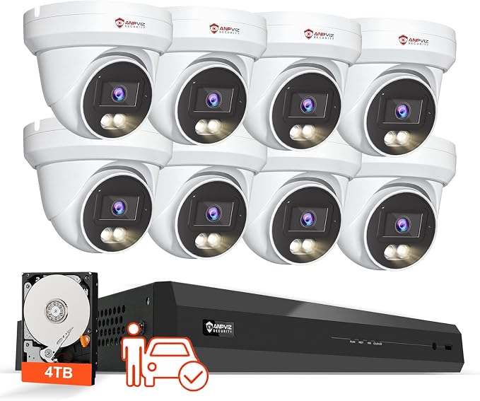 Anpviz 4K 16CH PoE Security Camera System, 100ft Smart Color Night Vision