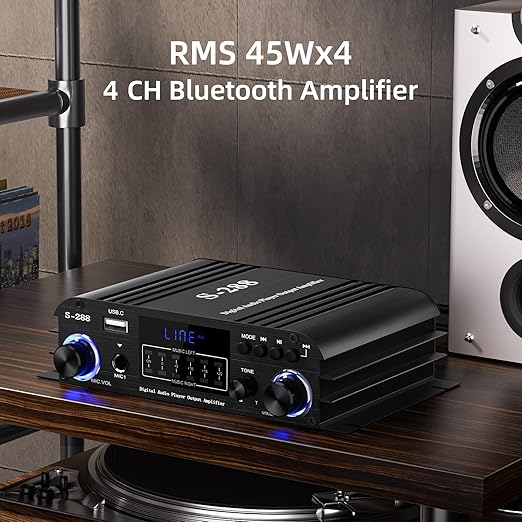 Facmogu S-288 4 CH Bluetooth 5.0 Home Audio Amplifier, RMS 45Wx4, Max 600W HiFi