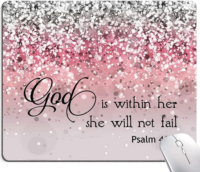 Mouse Pad, Bible Verse Pink Sparkles Glitter Mouse pad, Square Waterproof Mouse