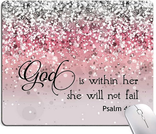 Mouse Pad, Bible Verse Pink Sparkles Glitter Mouse pad, Square Waterproof Mouse