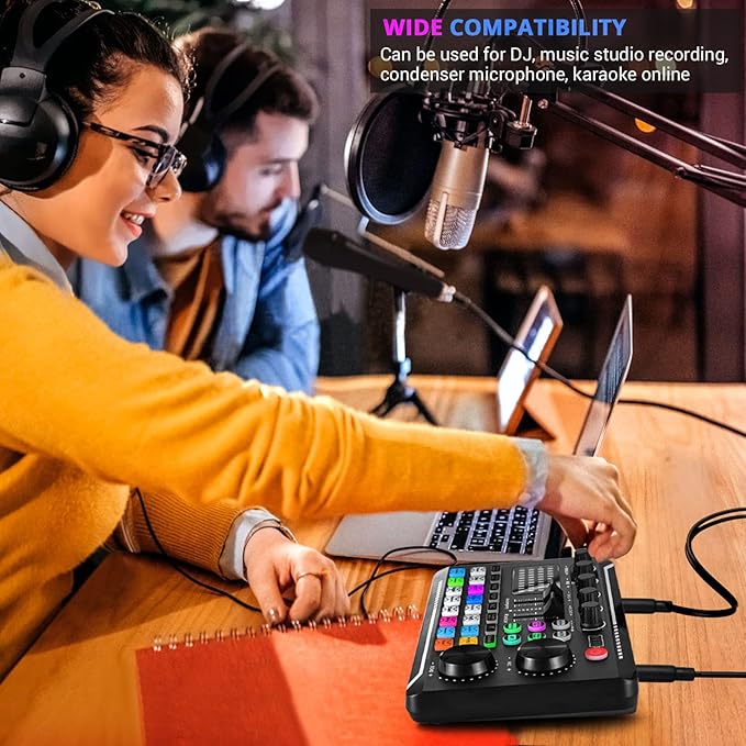 Facmogu F998 Live Sound Card Audio Mixer, Podcast Audio Interface
