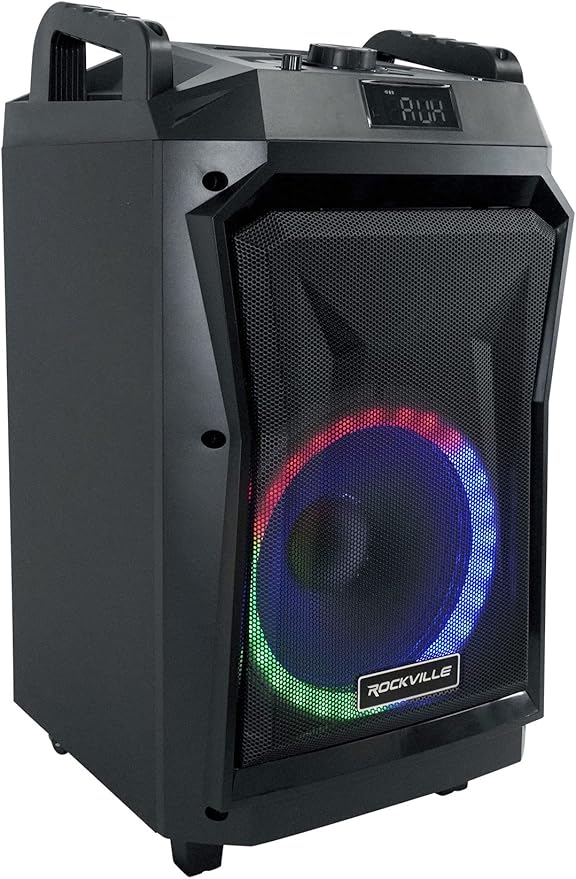 Rockville ROCKNGO 800 10" Portable Bluetooth Speaker, LED Lights, Mic Priority