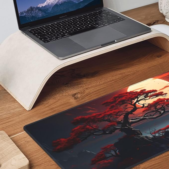 Darkness Red Moon Desk Mat Japanese Mouse Pad, Large Japanese Desk Mat