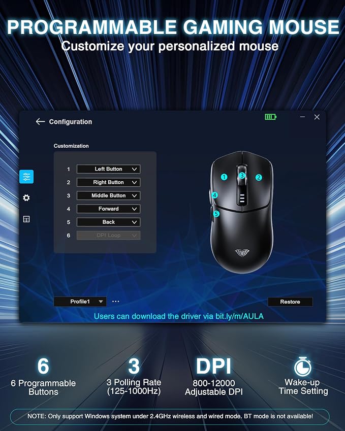 AULA SC580 Wireless Gaming Mouse, Tri-Mode 2.4G/BT5.0/USB-C Gaming Mouse