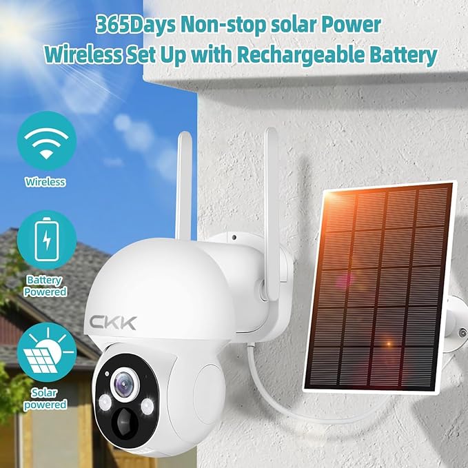 4MP PTZ Solar Security Camera Outdoor, Pan/Tilt/Zoom, PIR Detection, 2-Way Audio