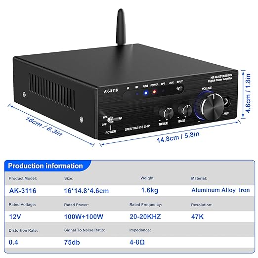 Facmogu AK-3116 HiFi Digital Amplifier, Mini Amp Audio System
