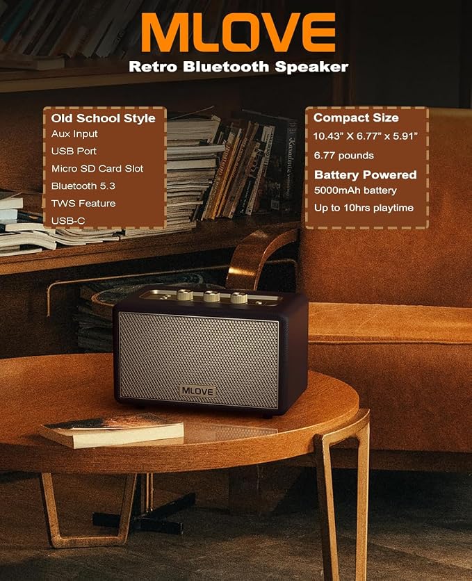 MLOVE A200 Portable Retro Bluetooth Speaker