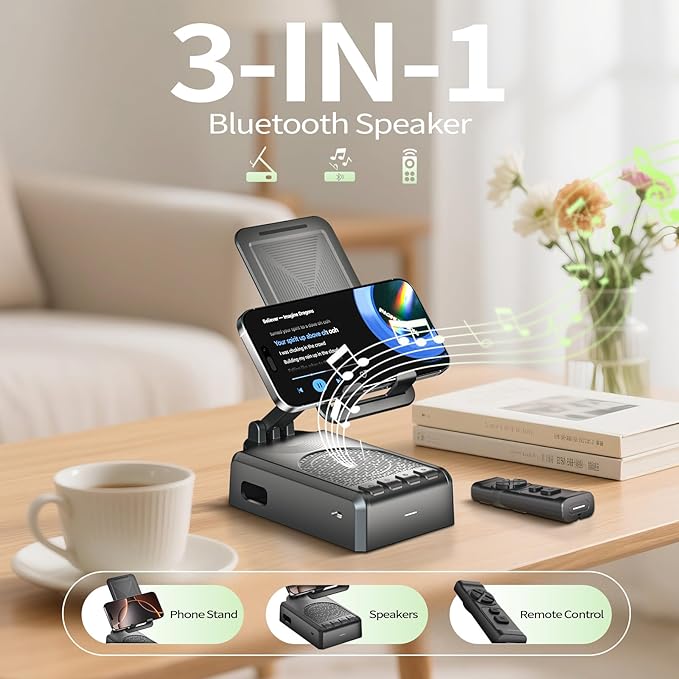 Cell Phone Stand with Bluetooth Speaker and Remote Control, Birthday Gift