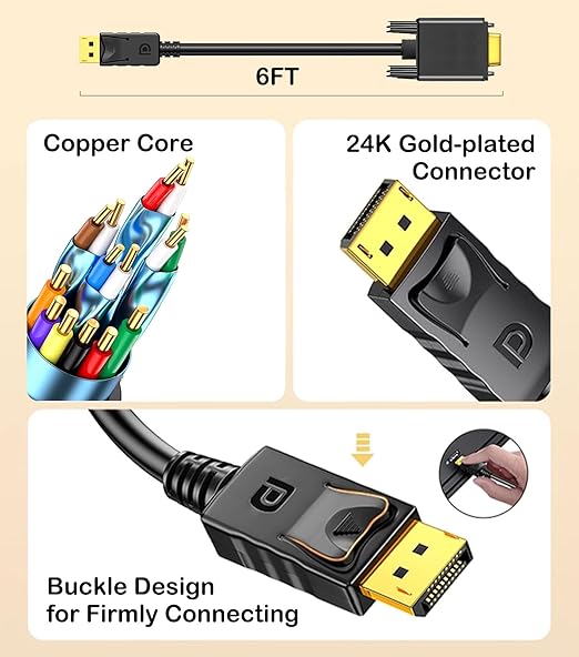 DisplayPort to VGA Cable 6FT, Display Port DP to VGA Adapter, 1080P@60Hz Video